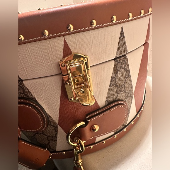 GUCCI Exclusive Rhombus Print Leather Hard Side Travel Hat Box🤎🦄 NEW! - Picture 7 of 16